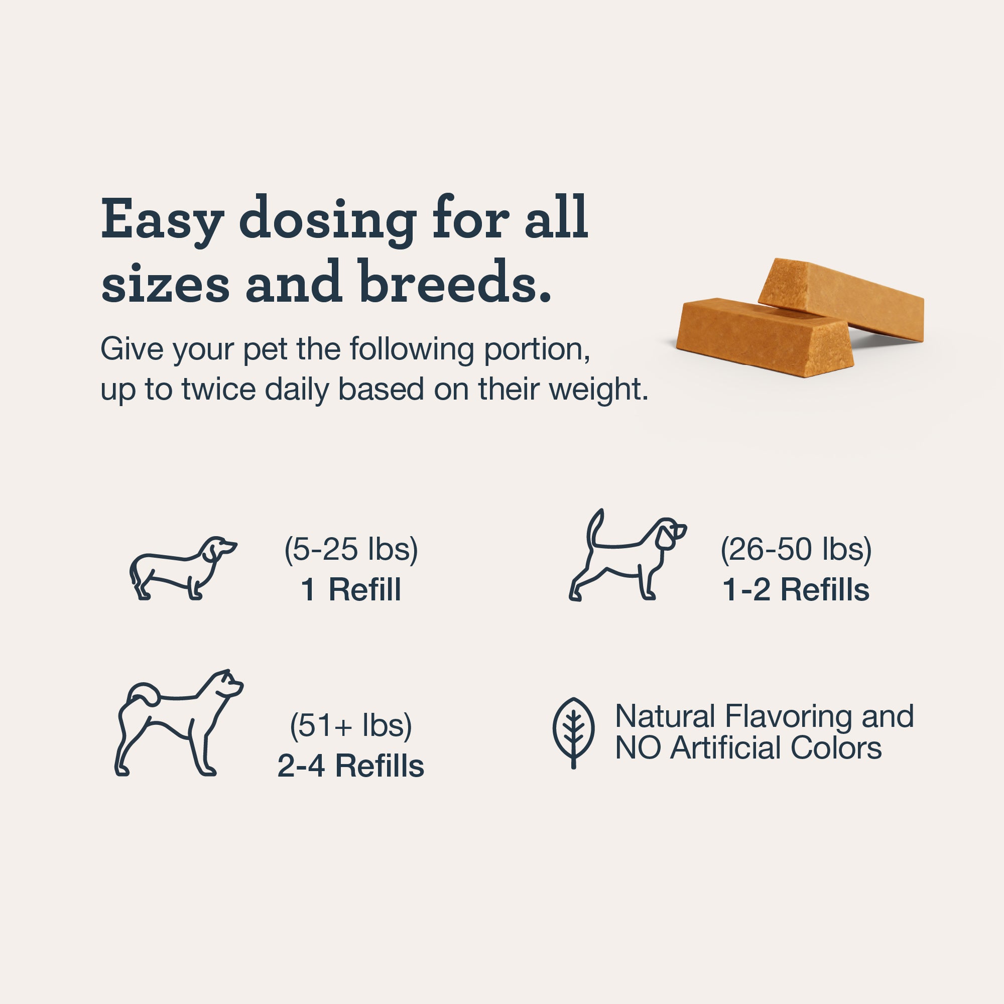 Dosing of the All Day Calming Bone for different size of dogs