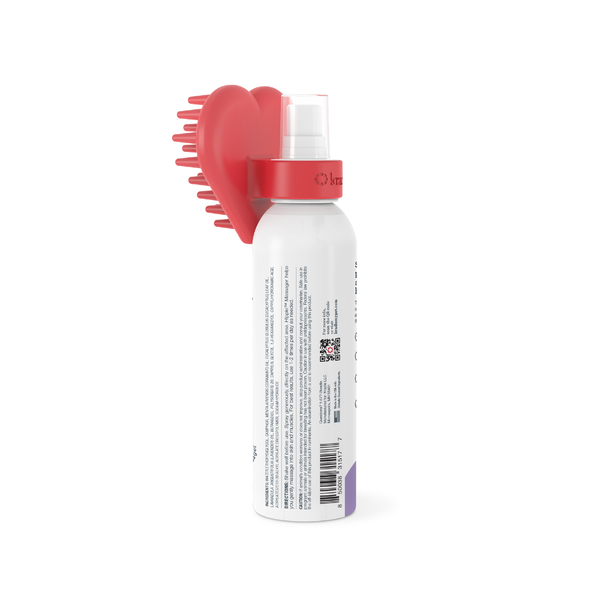 Back label of the hip and joint spray bottle and heart shaped applicator